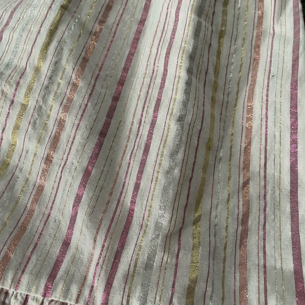 Gently preowned LOFT sundress pinafore lurex stripes ruffle hem 0 - Picture 8 of 10